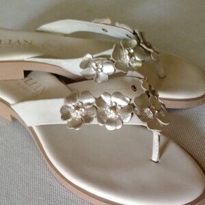 Italian Floral Sandals - Cream with Silver-Gold flowers